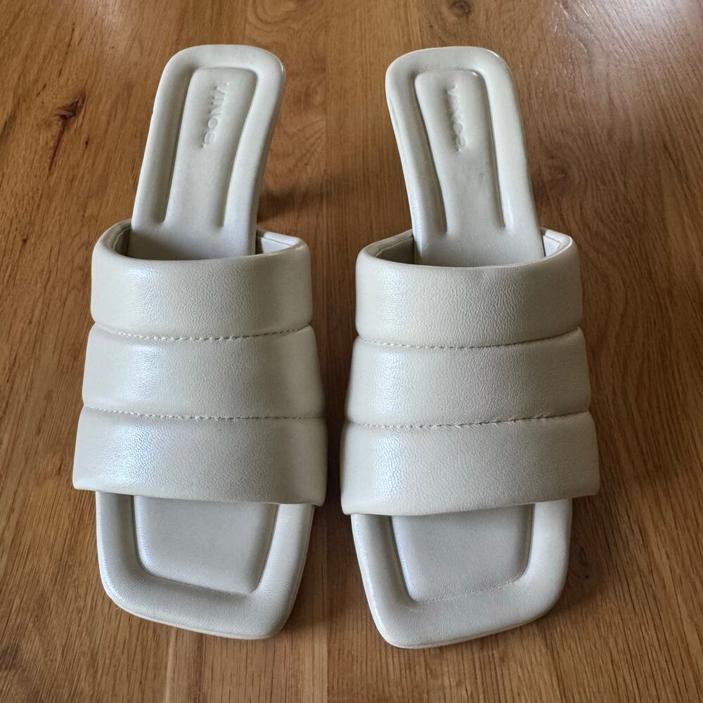 Vince Ceil Leather Kitten Heel Sandals in "Moonlight" Cream White Size 9 - Picture 9 of 13